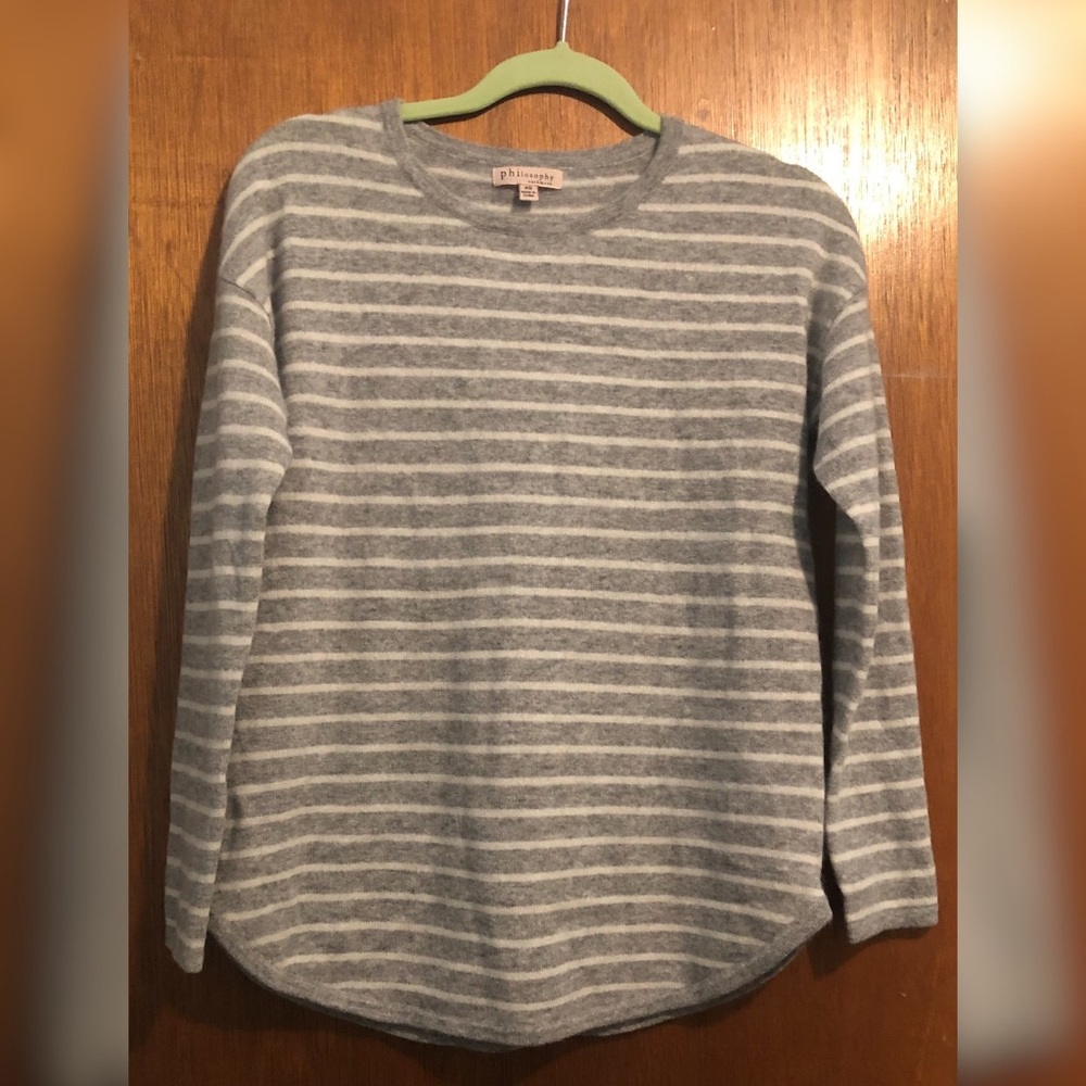 Philosophy Gray and White Striped Cashmere Sweater